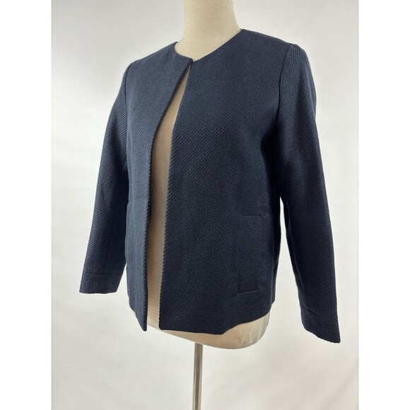 Massimo Dutti Blazer Navy Blue Tweed 4 Italian Fabric Boxy Open Front - Picture 1 of 10